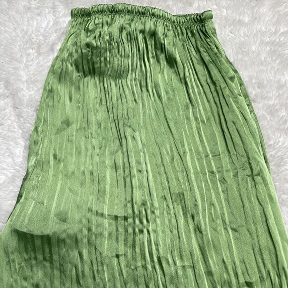 Vince Women's Green Crushed Pleated Satin High Waist Pull On Pants Size Medium - Picture 7 of 12